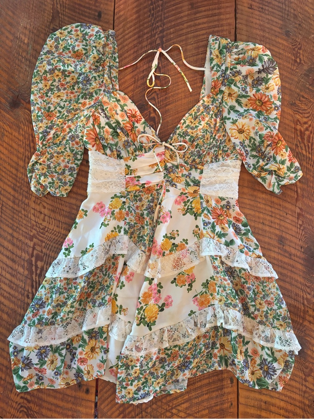 For Love And Lemons White Floral Mini Dress with Yellow & Pink Accents - Picture 2 of 9
